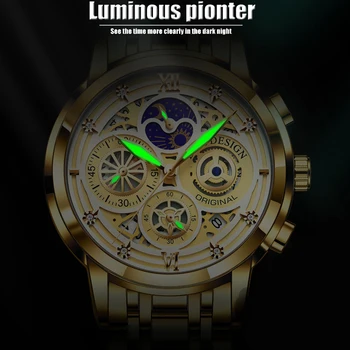 2021 Novi Sportski muški sat LIGE Najbolji brand Luksuznih Zlata od Nehrđajućeg Čelika Kvarcni Sat Wrsit Muška Moda Šuplje Vodootporan Kronograf