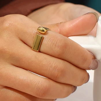 2022 Novi Vanjski Veličina Geometrijski Oblik Štap Zlatni Prsten Od Nehrđajućeg Čelika, 18k Pozlaćeni Prsten Za Žene Ženske Zlatni Nakit