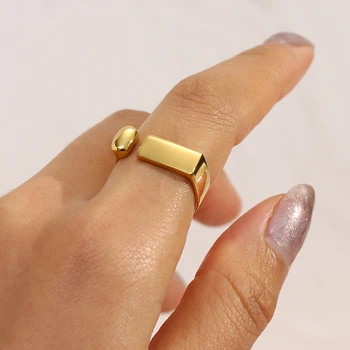 2022 Novi Vanjski Veličina Geometrijski Oblik Štap Zlatni Prsten Od Nehrđajućeg Čelika, 18k Pozlaćeni Prsten Za Žene Ženske Zlatni Nakit 1
