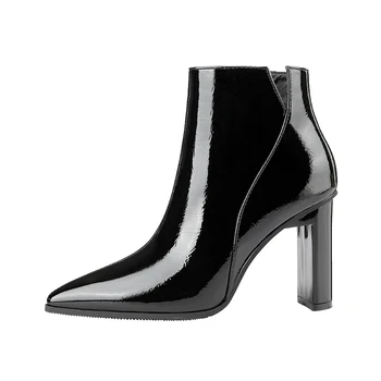 2022 Zimske luksuzne ženske dizajnerske bež-zeleni blok čizme na visoku petu cipele od lakirane kože s toplim krznom, zapadne kaubojske čizme, cipele