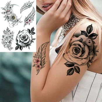 3D Cvijet Trokut Privremene Tetovaže Za žene Djevojka Lažni Vuk Jelen Geometrija Tattoo Naljepnice Božur Dahlia Body Art Tattoo za odrasle