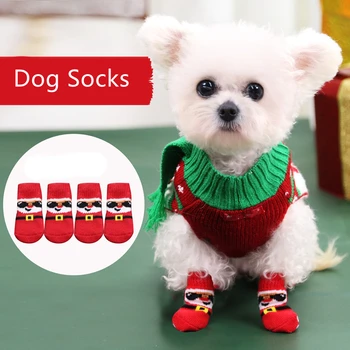 4 kom. Zimske neklizajući čarape za kućne ljubimce pse Mali mačji psi Tople čarape Chihuahua Zaštita kandži Čarape za pse Slatka booties Pribor