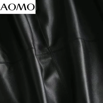AOMO 2021 Nova Ženska crna umjetna koža s visokim strukom Midi Suknja Berba ženske šik suknje do sredine kavijara 4C193A