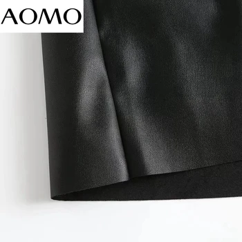 AOMO 2021 Nova Ženska crna umjetna koža s visokim strukom Midi Suknja Berba ženske šik suknje do sredine kavijara 4C193A 3