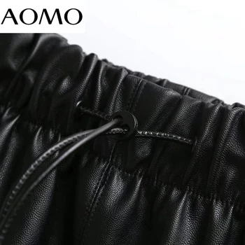 AOMO 2021 Nova Ženska crna umjetna koža s visokim strukom Midi Suknja Berba ženske šik suknje do sredine kavijara 4C193A 4