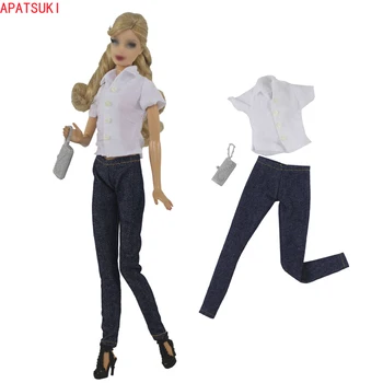 Bijeli Komplet Odjeće za lutke Barbie Odjeće Modni košulja, Bluza Top Traper Hlače, Torbicu 1/6 Pribor za dollhouse Dječje igračke