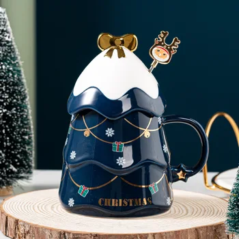 Božićno Bubalo s poklopcem i žlicom Crtani šalice Božićne šalice Kave Tazas De Cafe Creativas Regalos Personalizirane Darove za parove 0