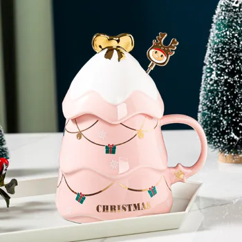 Božićno Bubalo s poklopcem i žlicom Crtani šalice Božićne šalice Kave Tazas De Cafe Creativas Regalos Personalizirane Darove za parove 1