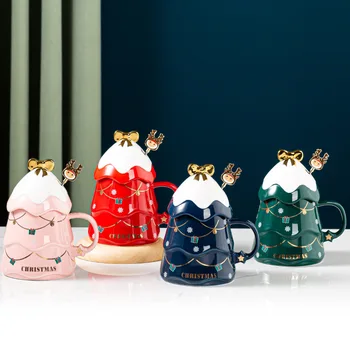Božićno Bubalo s poklopcem i žlicom Crtani šalice Božićne šalice Kave Tazas De Cafe Creativas Regalos Personalizirane Darove za parove 2