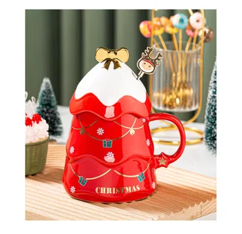 Božićno Bubalo s poklopcem i žlicom Crtani šalice Božićne šalice Kave Tazas De Cafe Creativas Regalos Personalizirane Darove za parove 3