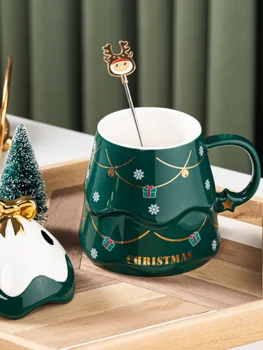 Božićno Bubalo s poklopcem i žlicom Crtani šalice Božićne šalice Kave Tazas De Cafe Creativas Regalos Personalizirane Darove za parove 4