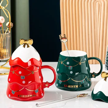 Božićno Bubalo s poklopcem i žlicom Crtani šalice Božićne šalice Kave Tazas De Cafe Creativas Regalos Personalizirane Darove za parove 5