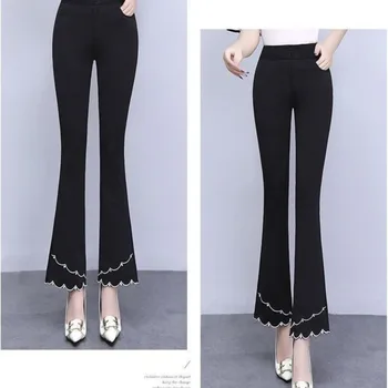 Crne hlače spaljene Tanka ženska odjeća Korejski moda 2022 Hlače s visokim strukom Svakodnevne Uredske formalne Hlače Femme 2021 Novi 1