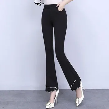 Crne hlače spaljene Tanka ženska odjeća Korejski moda 2022 Hlače s visokim strukom Svakodnevne Uredske formalne Hlače Femme 2021 Novi 2