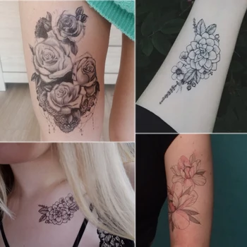 Cvijet Ruže Prijevod Vode Tattoo Naljepnice Ženska Prsa Body Art Privremena Tetovaža Djevojka Struk Narukvica Modni Black Tattoo