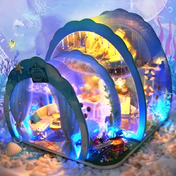 DIY Drvena Kuća Lutaka Minijaturni Namještaj S led pozadinskim Osvjetljenjem Kit Ocean Princess Potkrovlje Lutkarske Kuće Prikupiti Igračku Dječji Dar Casa 4