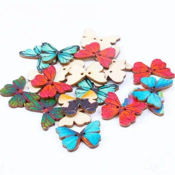 Drveni Gumbe na Miješani boje u obliku Leptira s 2 rupe Za odjeću Ručni rad, Šivanje, Scrapbooking, Obrta 28x20 mm 30 kom. MT0298-FD