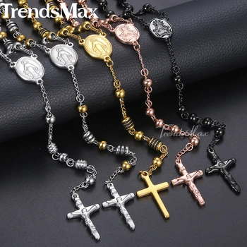 Duga ogrlica s perlama za muškarce i žene od nehrđajućeg čelika, lanac perli, ovjes s križem, ženske, muške poklon nakit KN434