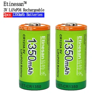 Etinesan 2 kom. Cr123a 3 U LiFePO4 Litij Baterija Li-Po 16340 3,0 Litij-ionska punjiva litij-polimer Baterija 1350 mah
