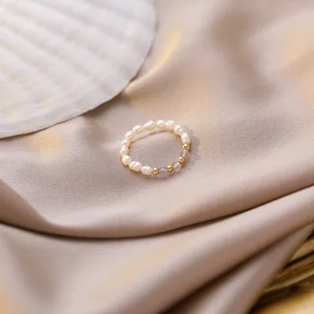 HangZhi 2020 Novi Korejski Prirodni Slatkovodni Biseri Šarene Prozirne Kristalne, Zlatne Metalne Perle, Prstenje na kažiprst za žene Nakit