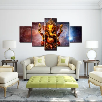 Home Dekor 5 Kom. Hinduistički Bog Ganesha Sa Slike Svemirske Planete Wall Art Dekor za Dnevni boravak Plakat Hd Platnu Slikarstvo Dekor