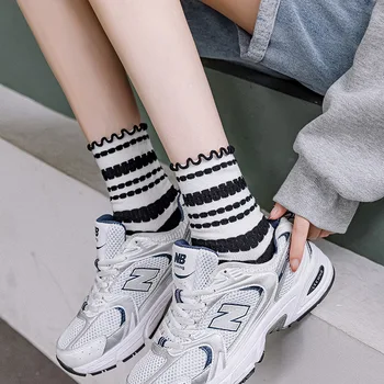 Japanski stil Slatka čarape sa volanima, Cvijet srce, kariranih prugasta trendy ženske čarape, Korejski Stil Харадзюку, Studentski duge čarape