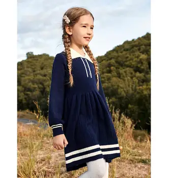 Jesensko-zimsko haljinu-džemper za mlade djevojke dugih rukava i odbačenost ovratnik Haljine polo Slobodan rub u engleskom stilu Večernje haljine