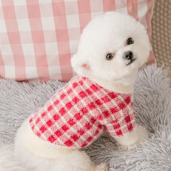 Kockice džemper Odjeća za kućne ljubimce pse Kardigan Odjeća za pse Slatka pamuk Topla Mekana Chihuahua Poplun Jesen Zima Dječak Crvene maskote
