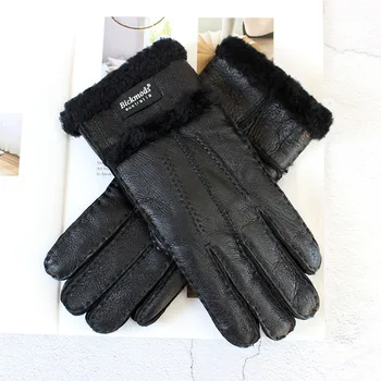 Kožne rukavice od janjeće kože s krznom Za žene, izrađene ručno, debele zimske tople vunene šarene rukavice za ruke, u stilu šivanje