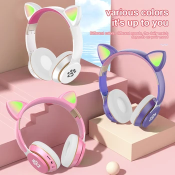 Led Bežične Slušalice Mačka Ear buke bas Za odrasle i djecu, Za djevojčice, Bluetooth Slušalice, Podržava TF Kartice Kasko sa mikrofonom