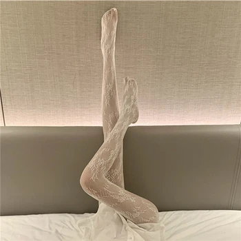 Lolita Dubi Čipke, mrežaste Čarape Čarape s donjeg dna Japanski Lolita Klasicni Cvjetni Rattan Bijele Čarape Klasični Hot Pantyhose