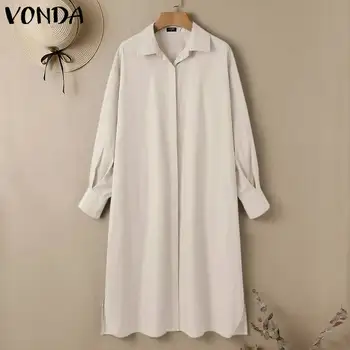 Majice VONDA 2021 Za žene Jesen-proljeće Svakodnevni monotono bluzu dugih rukava ženska košulja Office duge košulje Blusas Femininas