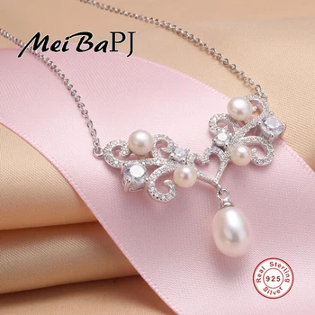 [MeiBaPJ]Moda klasa AAAA nakit od slatkovodnih bisera za žene u obliku srca privjesak ogrlica bijela s925 nakit od srebra 0