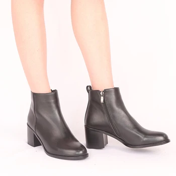 Miss VIRA Crnci ženske čizme od prave kože kravlja koža Trendy cipele na masivnim petu Jesensko-zimske booties Ženske cipele