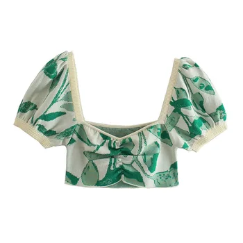 MosiMolly 2021 Ljetnim pletene žakard vrhovima Prsluk Za žene s trga cutaway Zelene pletene majice