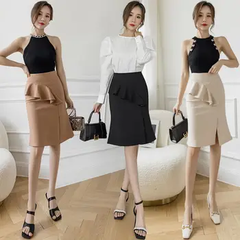 Nove ženske suknje 2021 Nova korejska suknja trapeznog oblika s visokog struka Za žene, učenica, sa volanima, suknja na bedrima, ženska 1