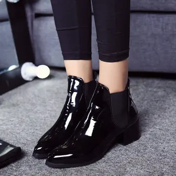 Novi dolazak Mondeno cipele Ženske čizme elastične čizme od lakirane kože s oštrim vrhom na niske pete Ženske seksualne Обувь568