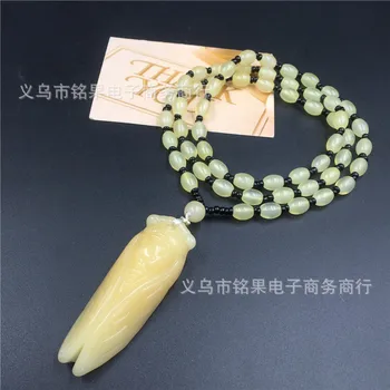 Novi Žute Klesanog Amulet Cvrčak Sretan privjesak perle ogrlica Modni Nakit Poklon Suvenir 1