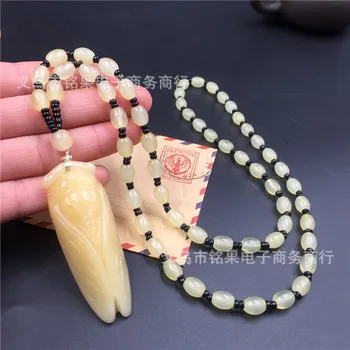 Novi Žute Klesanog Amulet Cvrčak Sretan privjesak perle ogrlica Modni Nakit Poklon Suvenir 3