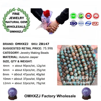 OMHXZJ Veleprodaja ZB147 468 10 12 mm DIY Narukvica i Ogrlica Pribor za izradu nakita od prirodnog kamena Tanka Jesenski Jaspis Okrugle Perle 3