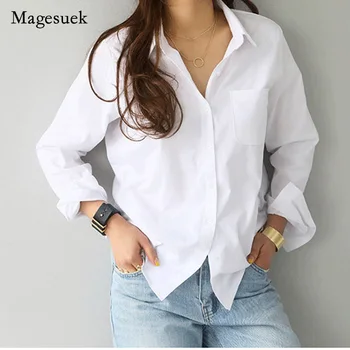 Pamučna bijela košulja Svakodnevni Ženska bluza Ženska moda Košulje i bluze s dugim rukavima Blusas Mujer De Moda OL Stil Vrhovima 3496