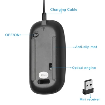 Prijenosni Bežični Miš Na 2,4 Ghz 1600 dpi Računalni Miš USB Punjiva Tihi Poslovni Početna Uredski Mini PC Miša Za Prijenosna računala