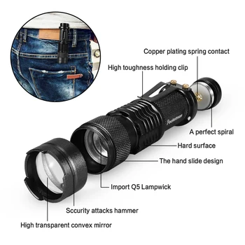 Promotivni skup led Tactical flashlight XML-T6 Taktička Svjetiljka + Q5 Mini Svjetiljka Lanterna Skalabilne Vodootporan Svjetiljku Bicikl