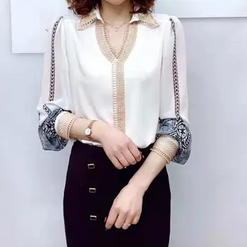 Slobodna шифоновая cvjetne čipke patchwork ženska bluza Elegantan Ured lady Vuče Vrhovima Odjeća