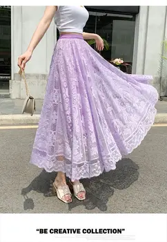 SMTHMA Elastične Svakodnevne čipke suknja s visokim strukom Za žene Ljeto 2021 Nova moda Koreja Dugo Slatka ženska ljubičasta suknja