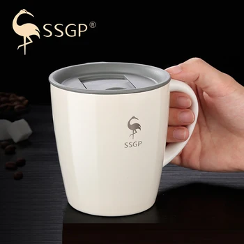 SSGP Kava bubalo s ručkom Usamljena Kava šolja za putovanja od nehrđajućeg čelika sa dvostrukim stijenkama Vakuumska Reusable Šalica za čaj s mlijekom s poklopcem Srebro 4