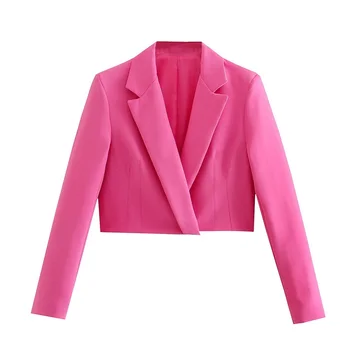 TRAF Žene 2021 Moda jednobojnu Skraćene Blazer Vintage Kaput S Dugim Rukavima Slim Fit Odjeća Vanjska Odjeća 2