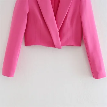 TRAF Žene 2021 Moda jednobojnu Skraćene Blazer Vintage Kaput S Dugim Rukavima Slim Fit Odjeća Vanjska Odjeća 3
