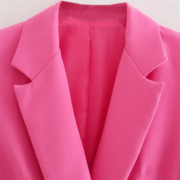 TRAF Žene 2021 Moda jednobojnu Skraćene Blazer Vintage Kaput S Dugim Rukavima Slim Fit Odjeća Vanjska Odjeća 4