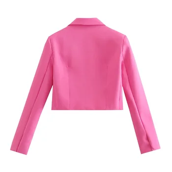 TRAF Žene 2021 Moda jednobojnu Skraćene Blazer Vintage Kaput S Dugim Rukavima Slim Fit Odjeća Vanjska Odjeća 5
